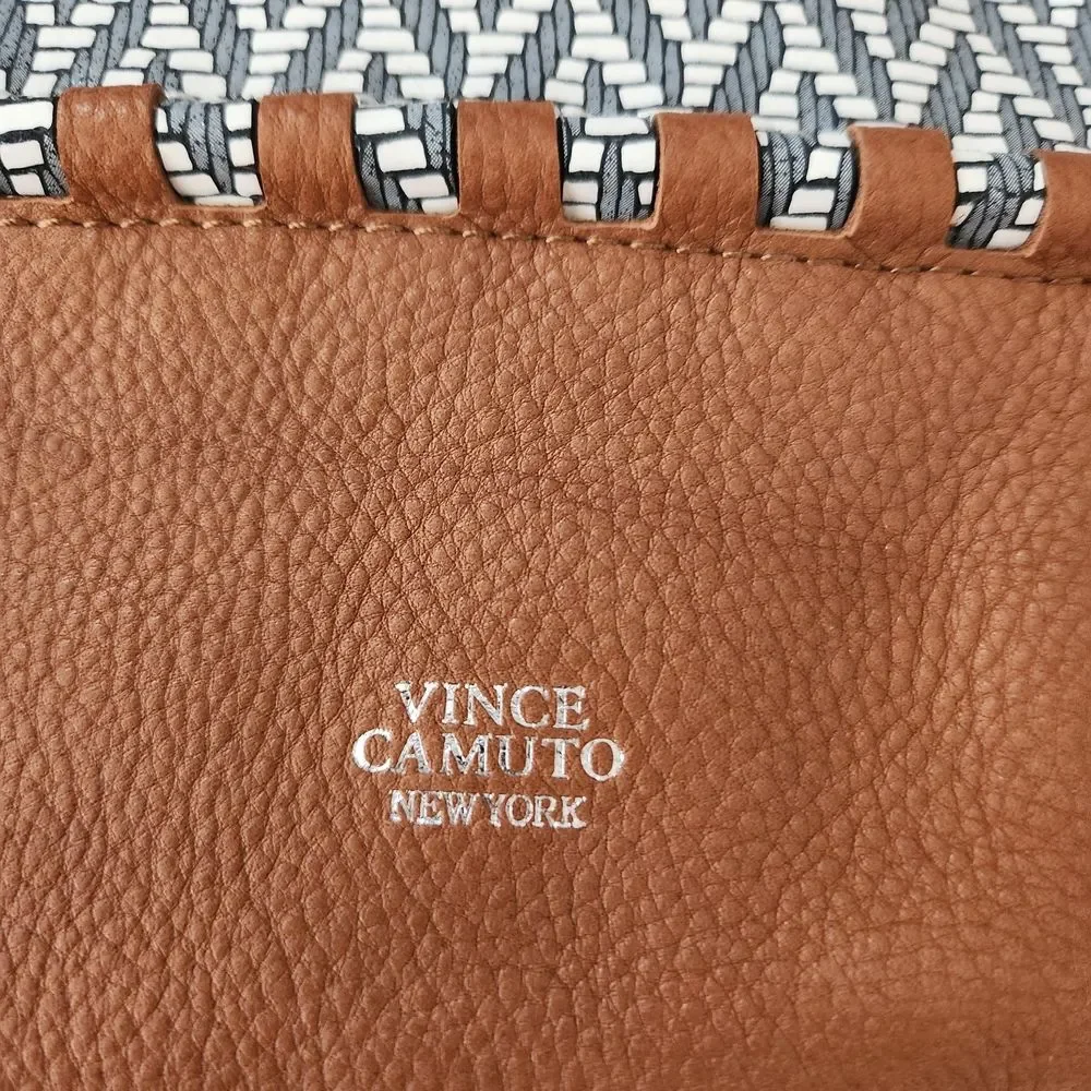 Vince Camuto Edena Tote Blue and Brown Leather‎ and Denim Colorblocked Bag